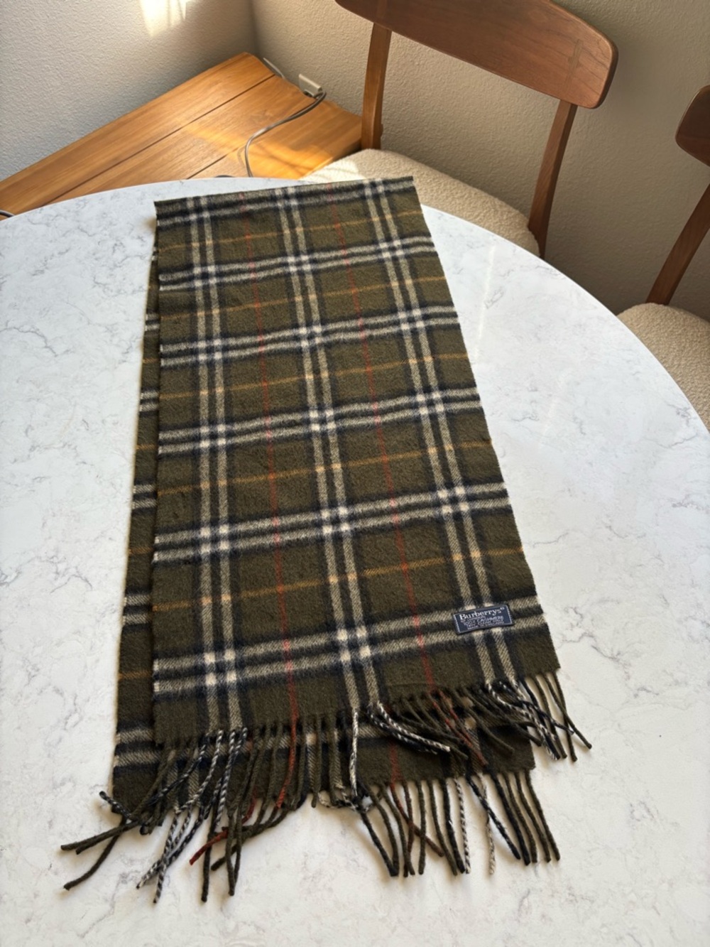Vintage Burberry's Green Nova Check Cashmere Scarf Authentic